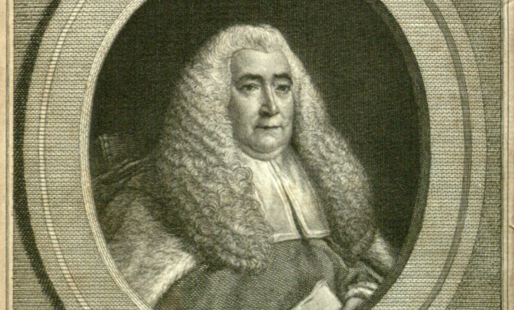 A historical illustration of Sir William Blackstone within a frame.