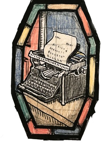 Stained Glass Typewriter Drawing