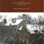 Cover image of the 2009-2010 annual report with an image of the Sterling Law building covered in snow.