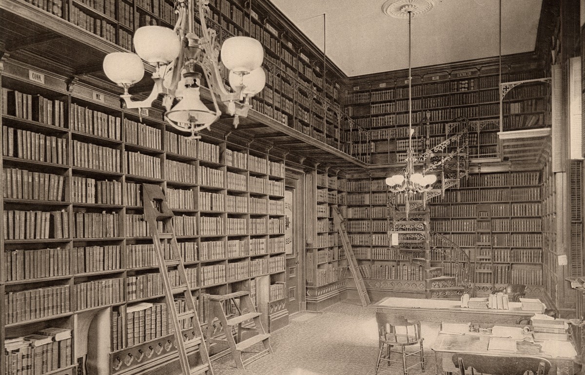 Historical photo of the Yale Law Library on Church Street