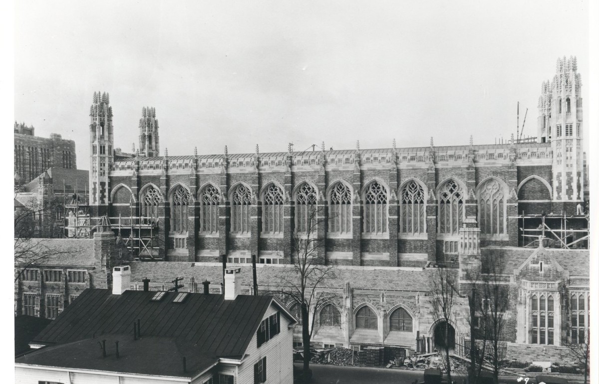 Aerial photograph of the side of the Sterling Law Building.