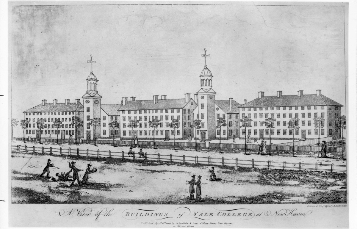 Engraving of the buildings of Yale College in 1807