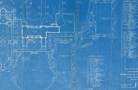 Exhibit title and blueprint of garden plan